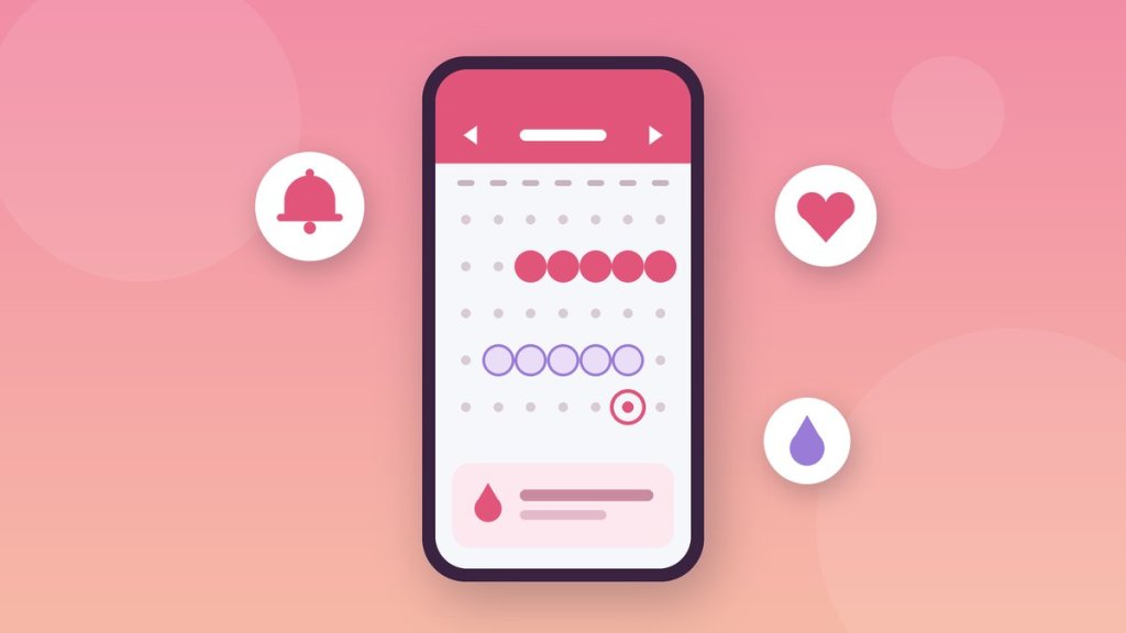 App de calendário menstrual com os dias do ciclo marcados no celular