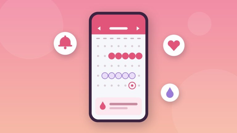 App de calendário menstrual com os dias do ciclo marcados no celular