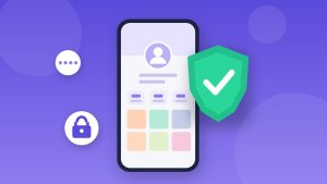 Perfil de rede social no celular com escudo de proteção da conta
