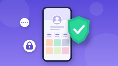 Perfil de rede social no celular com escudo de proteção da conta
